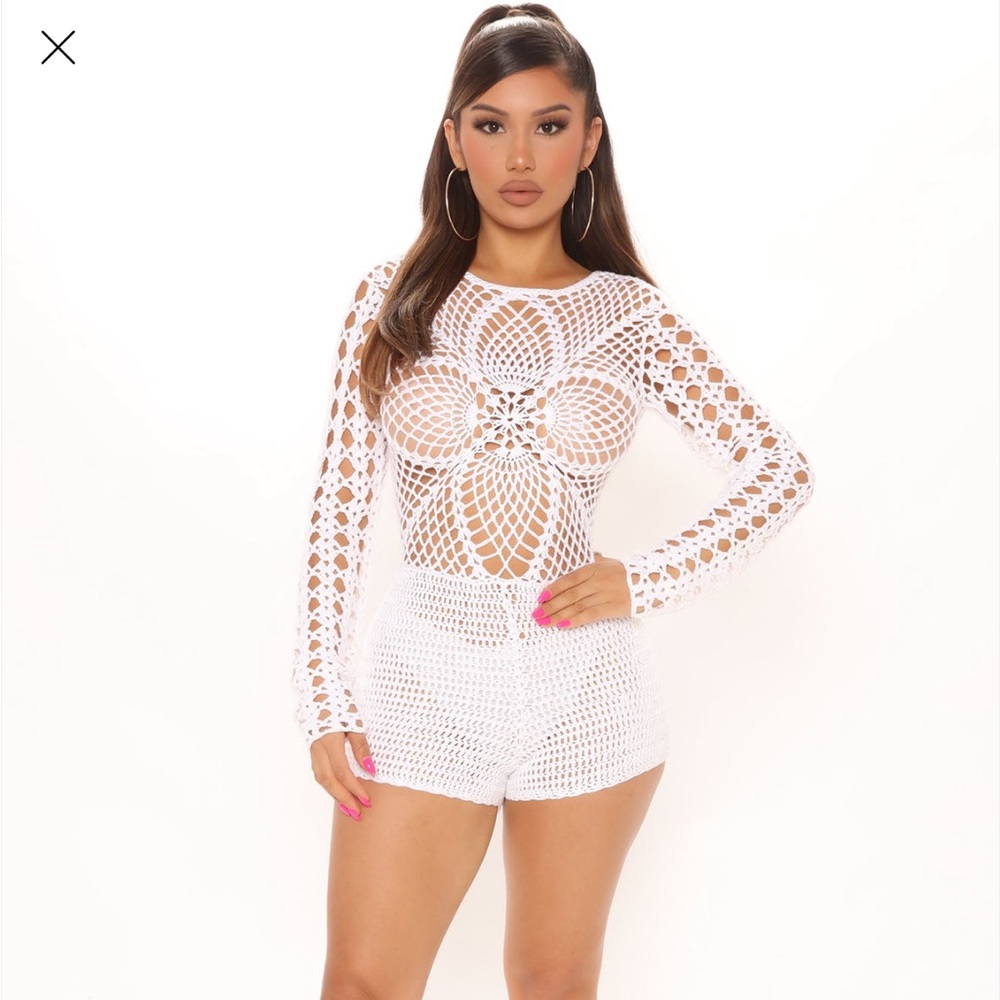 All white crochet romper